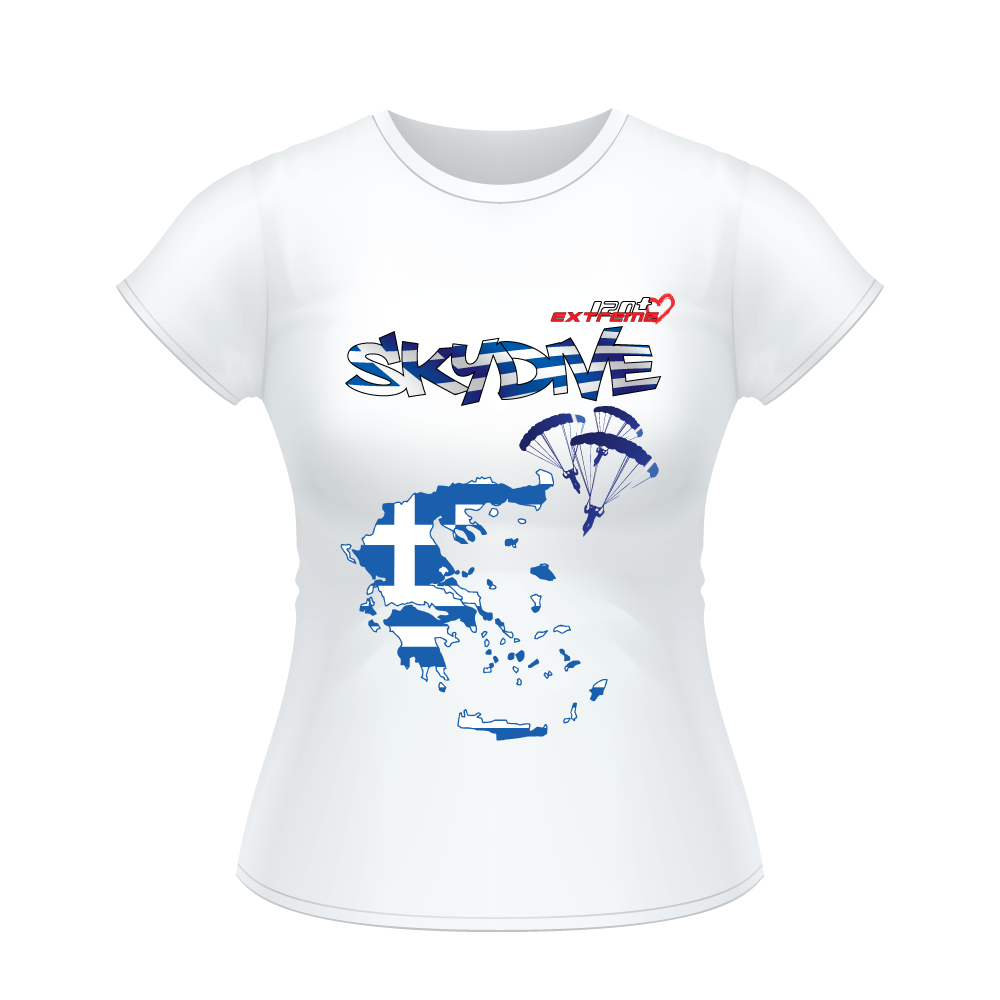 Skydiving T-shirts - Skydive All World - GREECE - Ladies' Tee -, Shirts, Skydiving Apparel, Skydiving Apparel, Skydiving Apparel, Skydiving Gear, Olympics, T-Shirts, Skydive Chicago, Skydive City, Skydive Perris, Drop Zone Apparel, USPA, united states parachute association, Freefly, BASE, World Record,