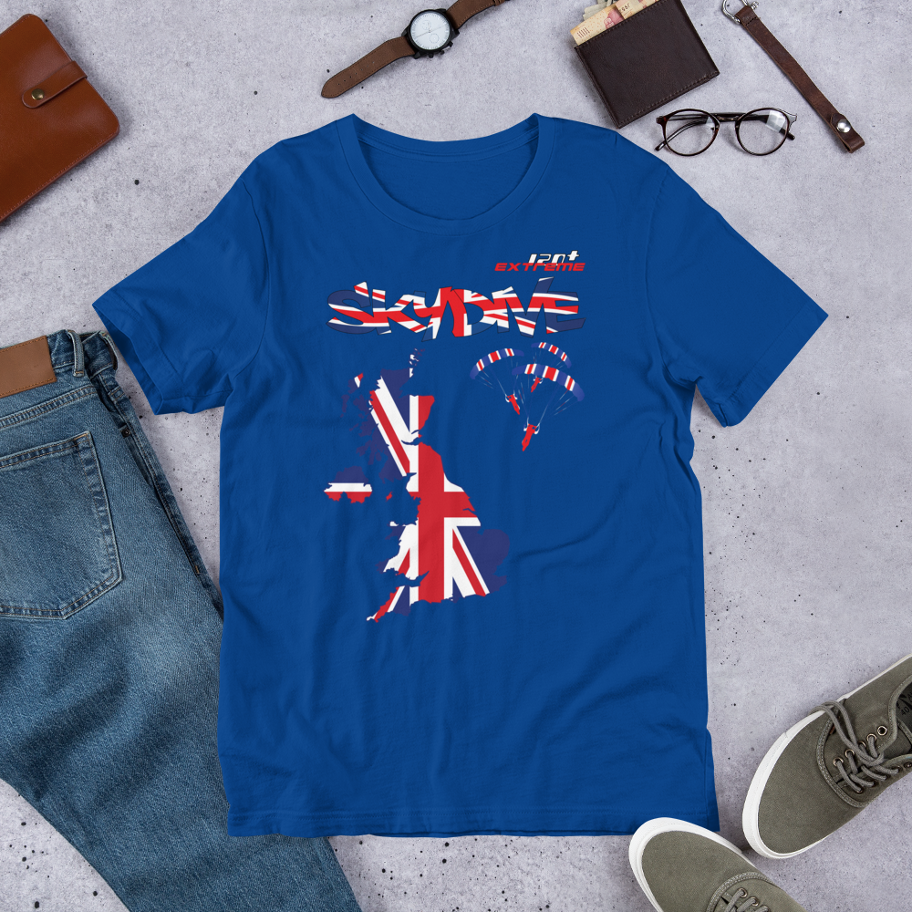 Skydiving T-shirts - Skydive All World - UK - The United Kingdom - Unisex Tee -, Shirts, Skydiving Apparel, Skydiving Apparel, Skydiving Apparel, Skydiving Gear, Olympics, T-Shirts, Skydive Chicago, Skydive City, Skydive Perris, Drop Zone Apparel, USPA, united states parachute association, Freefly, BASE, World Record,