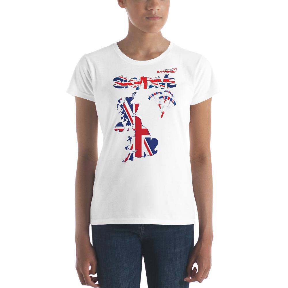 Skydiving T-shirts - Skydive All World - UK - The United Kingdom - Ladies’ Tee, Shirts, Skydiving Apparel, Skydiving Apparel, Skydiving Apparel, Skydiving Gear, Olympics, T-Shirts, Skydive Chicago, Skydive City, Skydive Perris, Drop Zone Apparel, USPA, united states parachute association, Freefly, BASE, World Record,